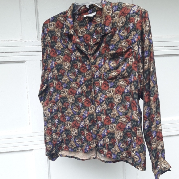 Vintage Blouse Button Down Roses Bold Print Camo - Picture 12 of 13